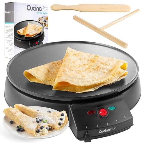 12" Griddle & Crepe Maker, Non-Stick Electric Crepe Pan w Batter Spreader & Recipe Guide- Dual Use Hot Plate for Morning Blintzes Eggs Pancakes- Portable, Adjustable Temp Settings- Valentines Day Gift