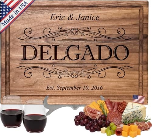Straga Personalized Cutting Board-Custom Engraved Charcuterie Board-Best Wedding Gift Idea for Couples 2026, Newlyweds-Anniversary,Housewarming,Handcrafted in USA-Premium Walnut,Mahogany Hardwood 002