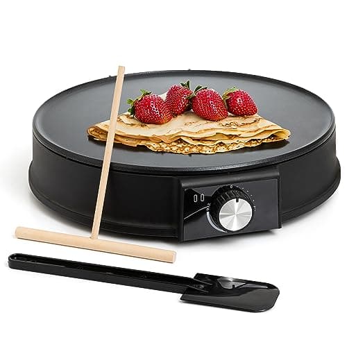 Moss & Stone 12” Electric Griddle Pan & Crepe Machine, Non-Stick Electric Crepe Maker with Adjustable Temperature, Includes Spreader & Spatula – Ideal for Pancakes, Blintzes & Tortillas