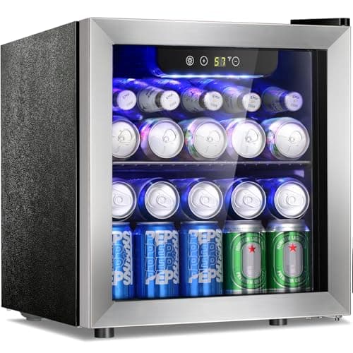 Antarctic Star 48 Can Beverage Refrigerator,12 Bottle Wine Cooler with Stainless Steel Glass Door, Digital Temperature Display, Electronic Temperature Control, Silver