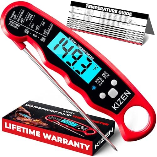 KIZEN Instant Read Meat Thermometer Digital - Food Thermometer for Cooking, Grill, Oven, BBQ - IP67 Rated Waterproof - Large Backlit Display and Magnetic Back