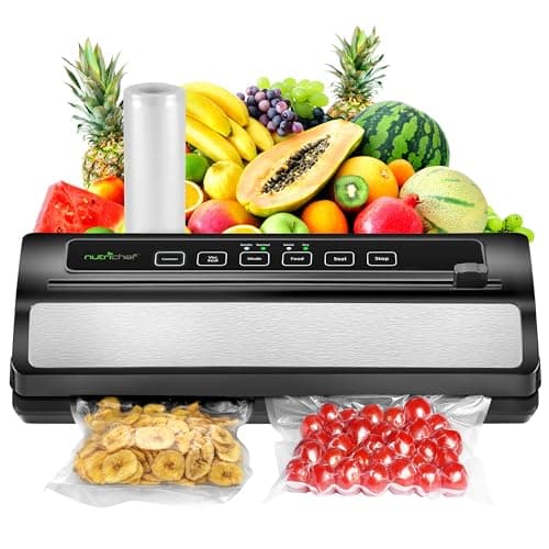 NutriChef Vacuum Sealer | Automatic Vacuum Air Sealing System For Food Preservation w/ Starter Kit | Compact Design | Lab Tested | Dry & Moist Food Modes | Led Indicator Lights (Black), EWE