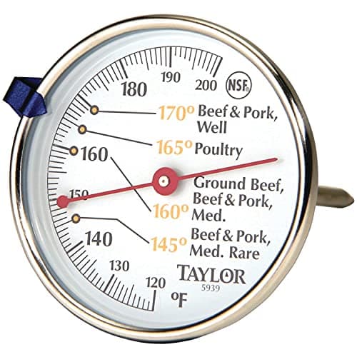 Taylor Leave-in Meat Oven Safe Compact Analog Dial Meat Food Grill BBQ Kitchen Cooking Thermometer, 3 inch dial, Stainless Steel