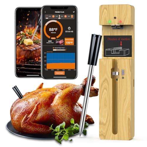 Wireless Meat Thermometer Bluetooth with Ceramic Probe: Waterproof Digital Oven Food Thermometer for Grill Fryer BBQ, 600Ft Range & Smart App for iOS/Android/air, Cooking for Outdoor,Home, Apartment