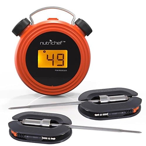 NutriChef Smart Bluetooth BBQ Grill Thermometer - Digital Display, Stainless Dual Probes Safe to Leave in Outdoor Barbecue Meat Smoker - Wireless Remote Alert iOS Android Phone WiFi App - PWIRBBQ60