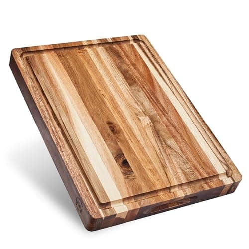 Sonder Los Angeles Winsome Acacia Wood Cutting Board | Acacia Edge Grain Cutting Board for Kitchen with Juice Groove & Sorting Compartment | Perfect for Charcuterie | Gift Box Included | 16x12x1.5 in