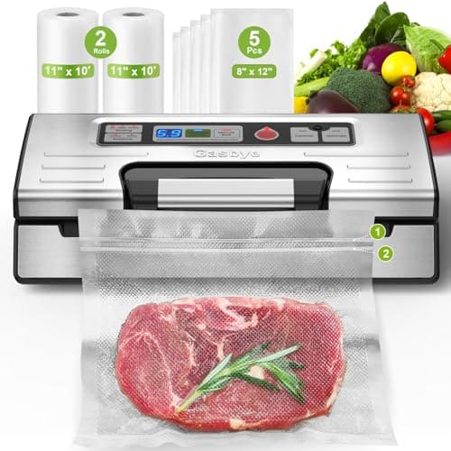 Gasbye 95kPa Precision Vacuum Sealer Machine, Double Heat Seal for Dry/Moist Food, Easy-Lock Handle, Built-in Bag Storage & Cutter, Progress Display, Pulse Mode, Removable Drip Tray, Silver
