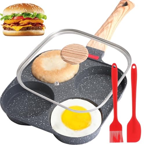 4-Cup Egg Pan, Premium Egg Pans Nonstick, Omelette Pan with Lid , Healthy Egg Frying Pan for Breakfast, Egg Sandwich, Hamburger, Pancake, Egg Skillet Suitable for Gas Stove & Induction Cookware